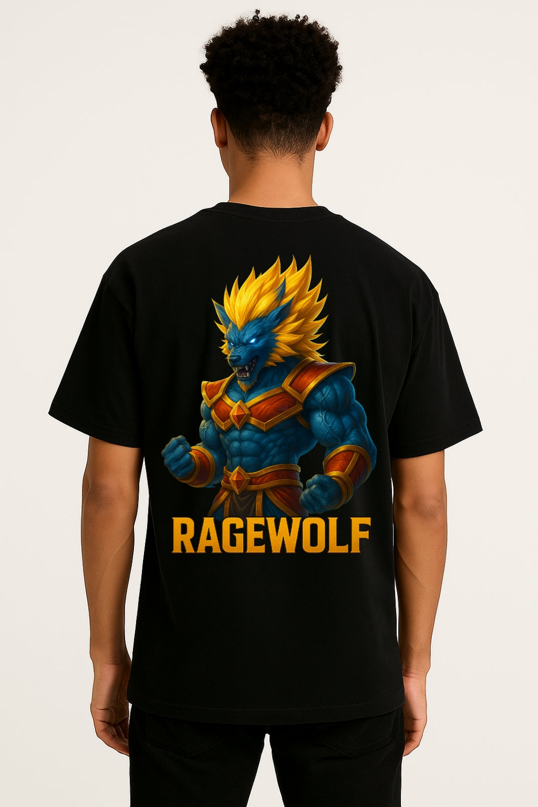 Saiyan Wolf – Unleash the Beast Drop Shoulder T-Shirt | RageWolf