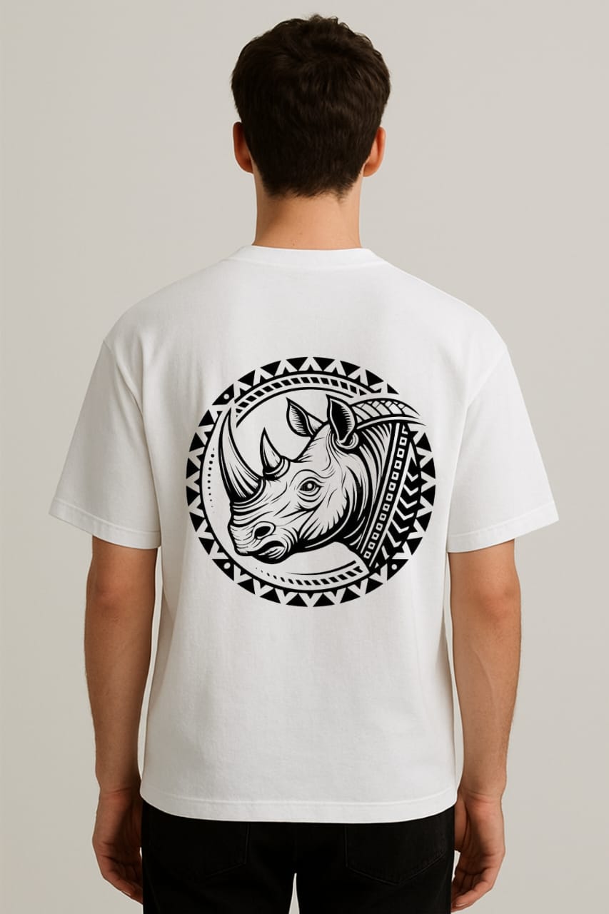 Royal Rhino – Tribal Back Print Oversized Tee | RageWolf