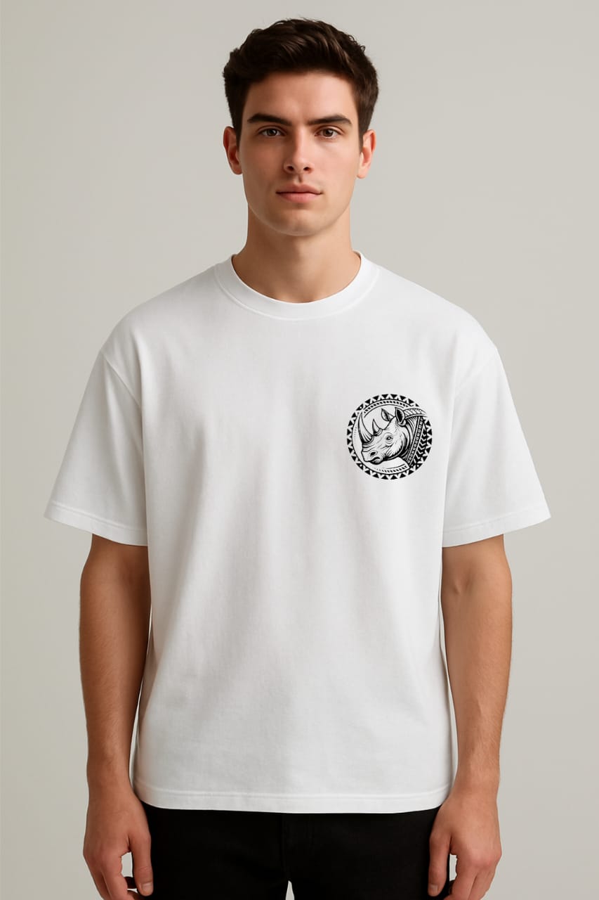 Royal Rhino – Tribal Back Print Oversized Tee | RageWolf