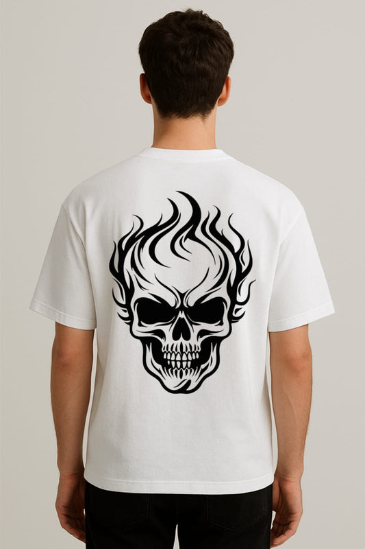 Flame Reaper – Skull Emblem Oversized Tee | RageWolf  Caption: