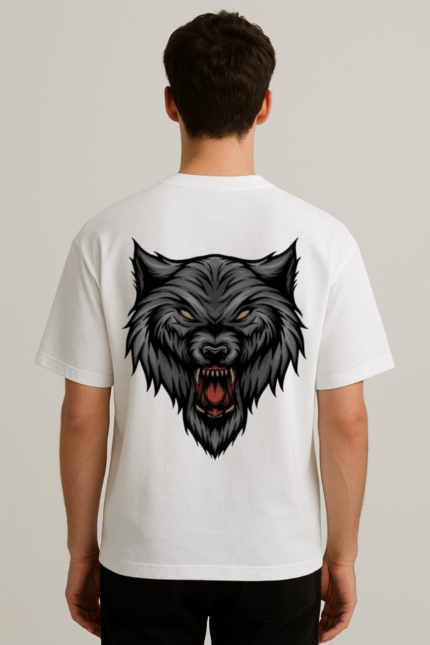 Night Howl – Black Wolf Back Print Oversized Tee | RageWolf