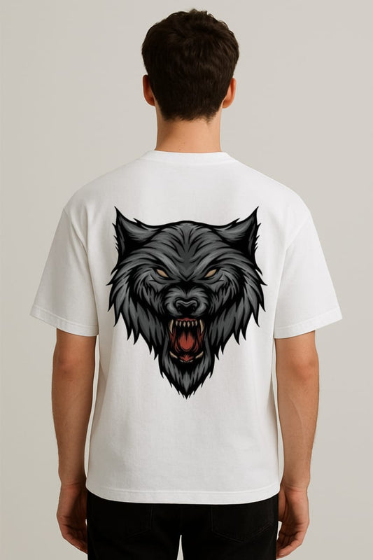 Night Howl – Black Wolf Back Print Oversized Tee | RageWolf
